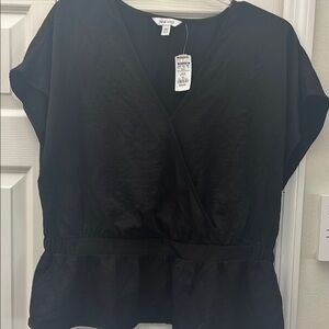 Nine West Black Wrap Peplum Dolman Sleeve Top